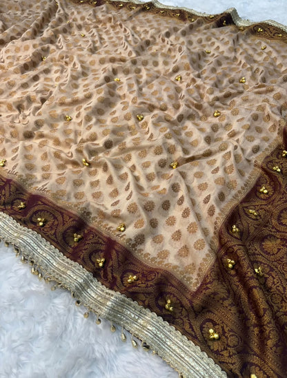 Champagne Beige Viral Ghungroo Georgette Saree