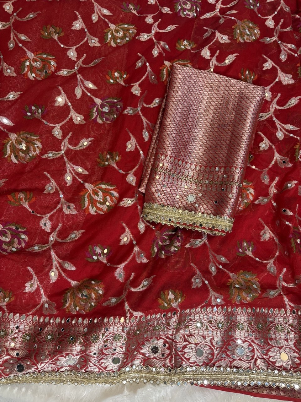 Premium Stone & Mirror Work Tissue Saree
