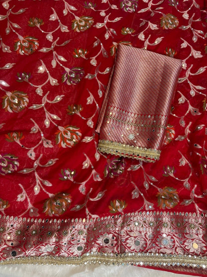 Premium Stone & Mirror Work Tissue Saree