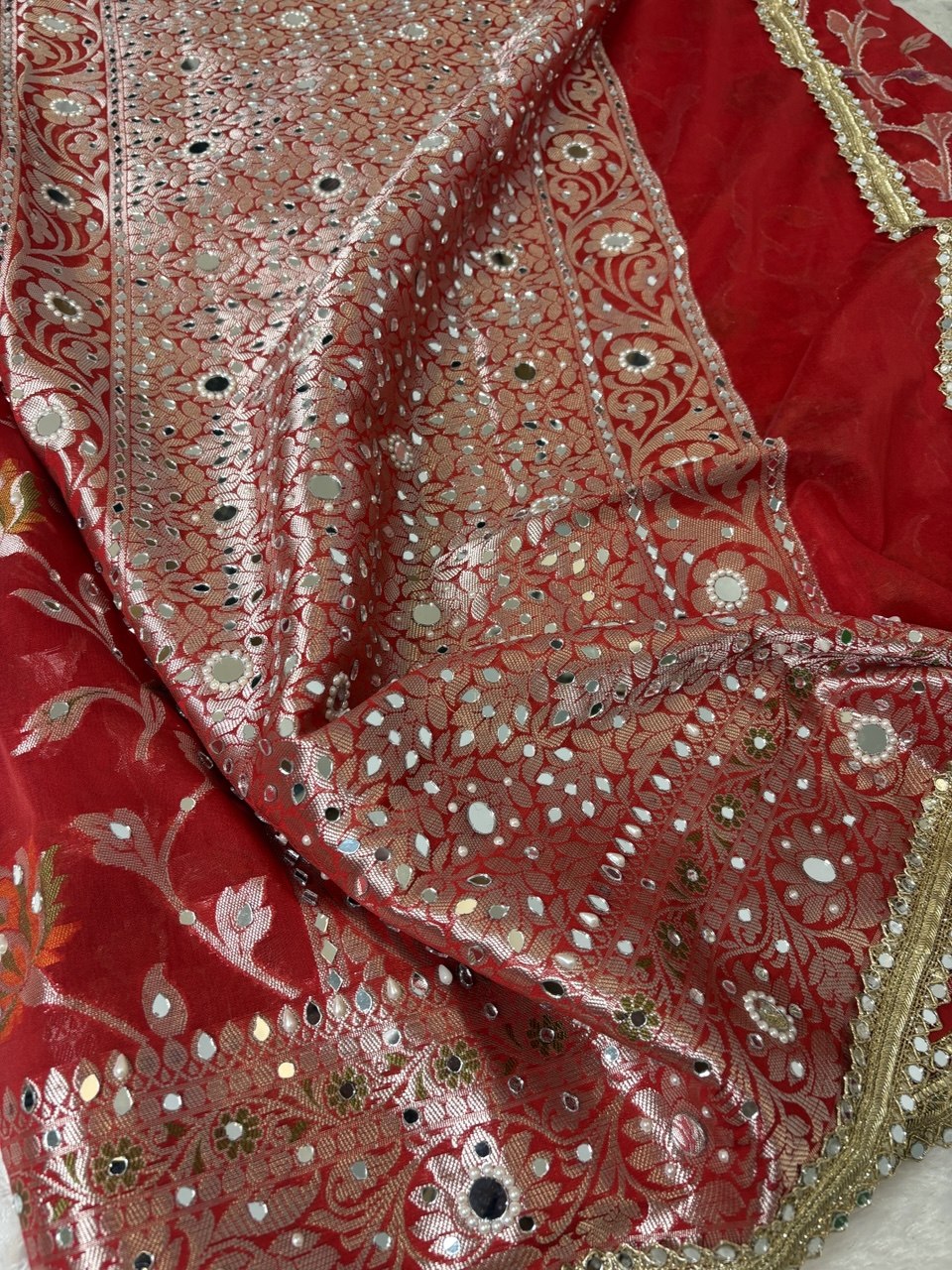 Premium Stone & Mirror Work Tissue Saree