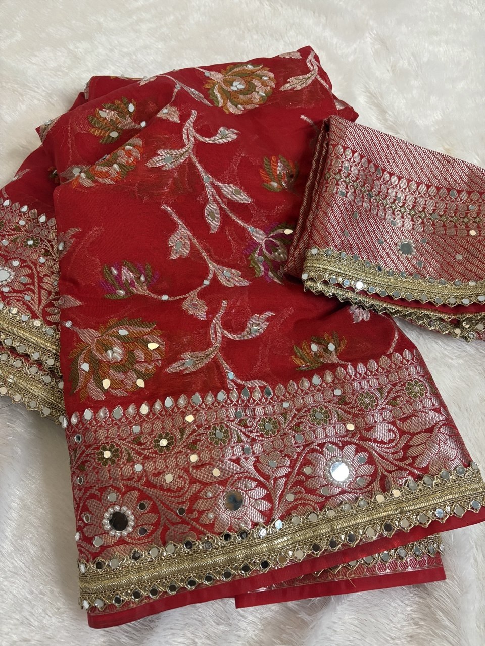 Premium Stone & Mirror Work Tissue Saree
