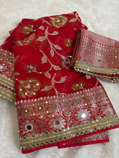 Premium Stone & Mirror Work Tissue Saree