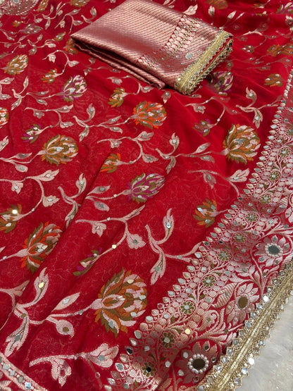 Premium Stone & Mirror Work Tissue Saree