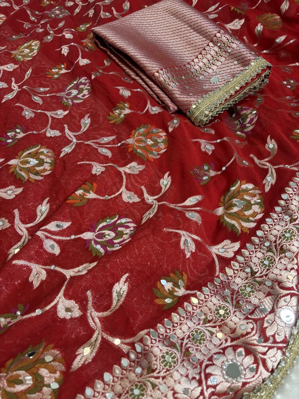 Premium Stone & Mirror Work Tissue Saree