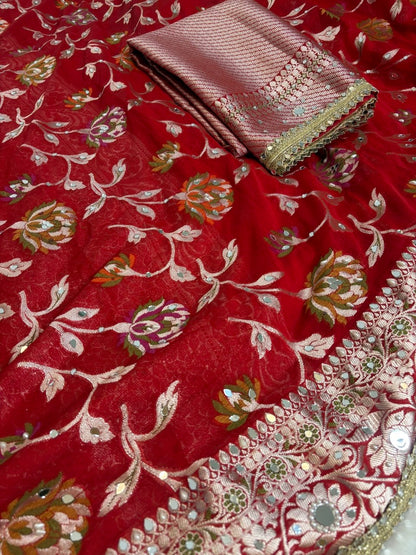 Premium Stone & Mirror Work Tissue Saree
