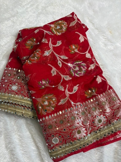 Premium Stone & Mirror Work Tissue Saree