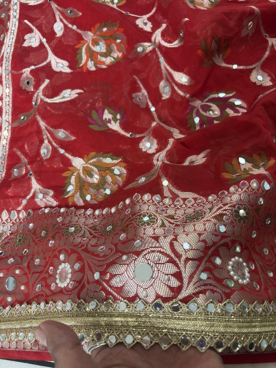 Premium Stone & Mirror Work Tissue Saree