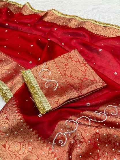 Red Banarasi Tissue Saree