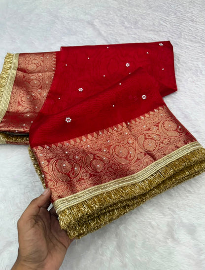 Red Banarasi Tissue Saree