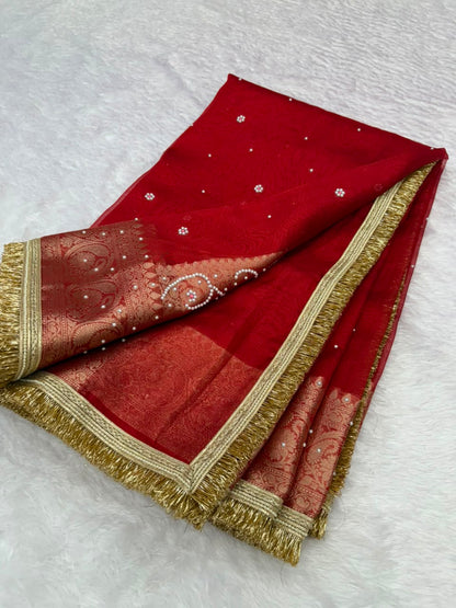 Red Banarasi Tissue Saree