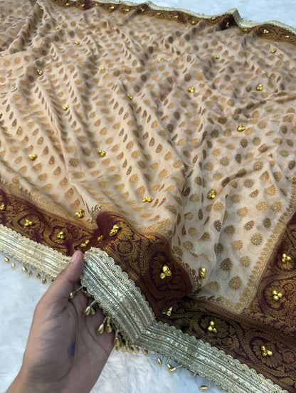 Champagne Beige Viral Ghungroo Georgette Saree
