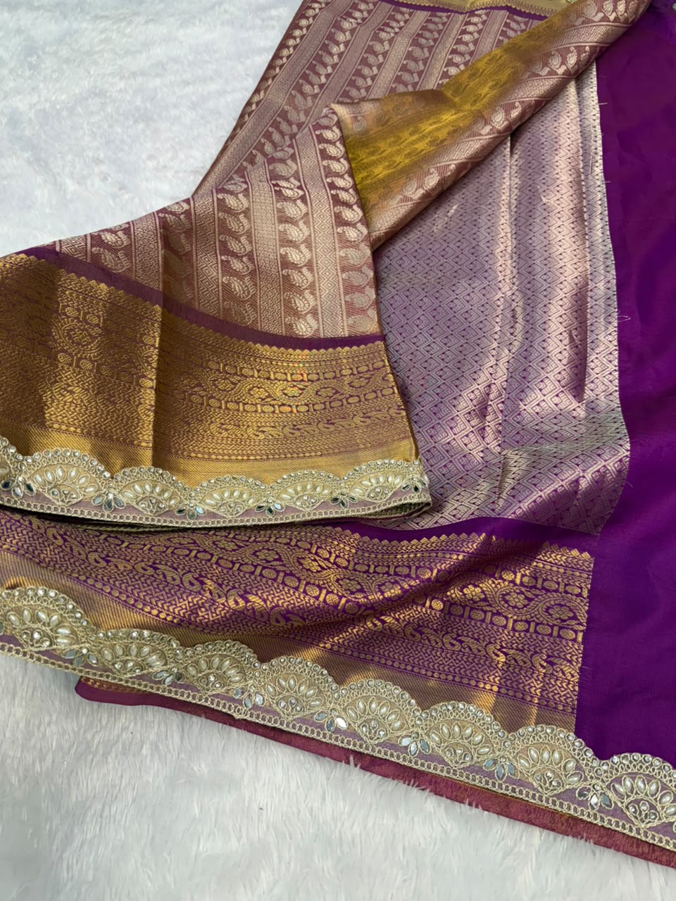 Soft Golden Banarasi Tissue Saree