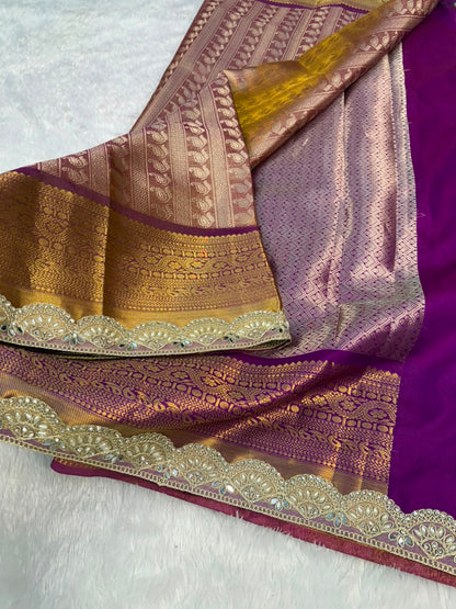 Soft Golden Banarasi Tissue Saree