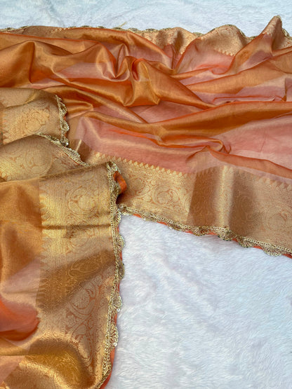 Alia Bhatt Inspired Peach-Gold Tissue Saree