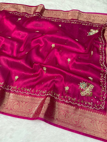 Premium Banarasi Floral Handwork Tissue Saree