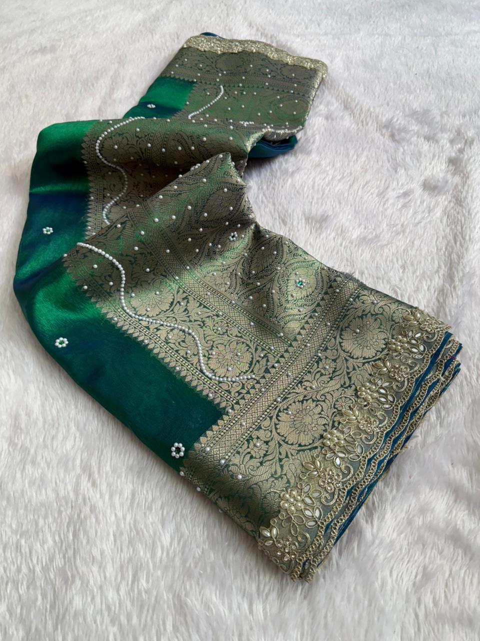 Peacock Blue Maharani Tissue Saree