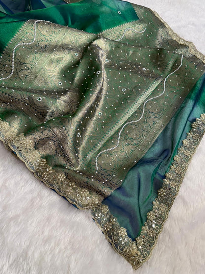 Peacock Blue Maharani Tissue Saree