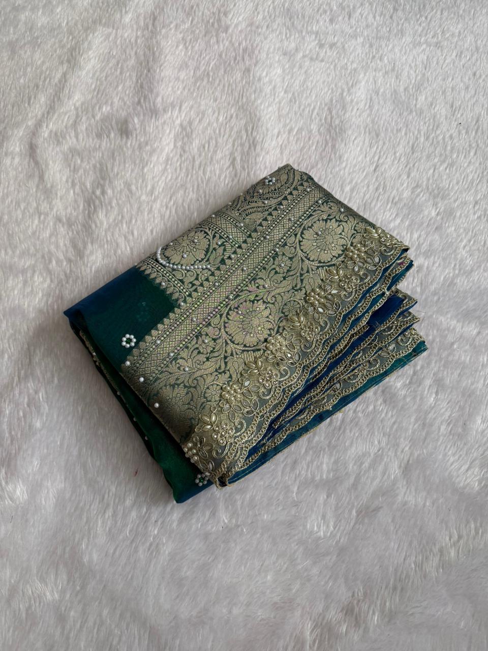 Peacock Blue Maharani Tissue Saree