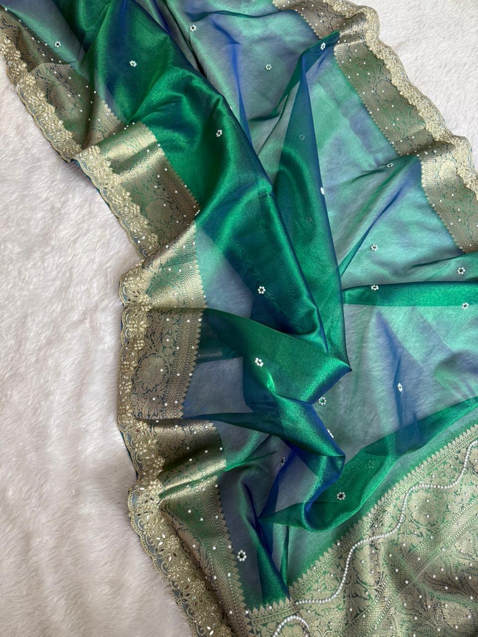 Peacock Blue Maharani Tissue Saree