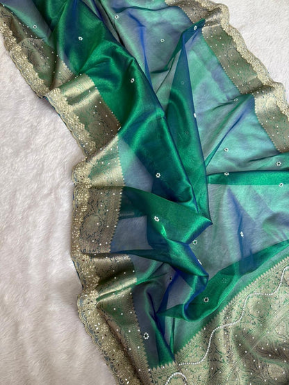 Peacock Blue Maharani Tissue Saree