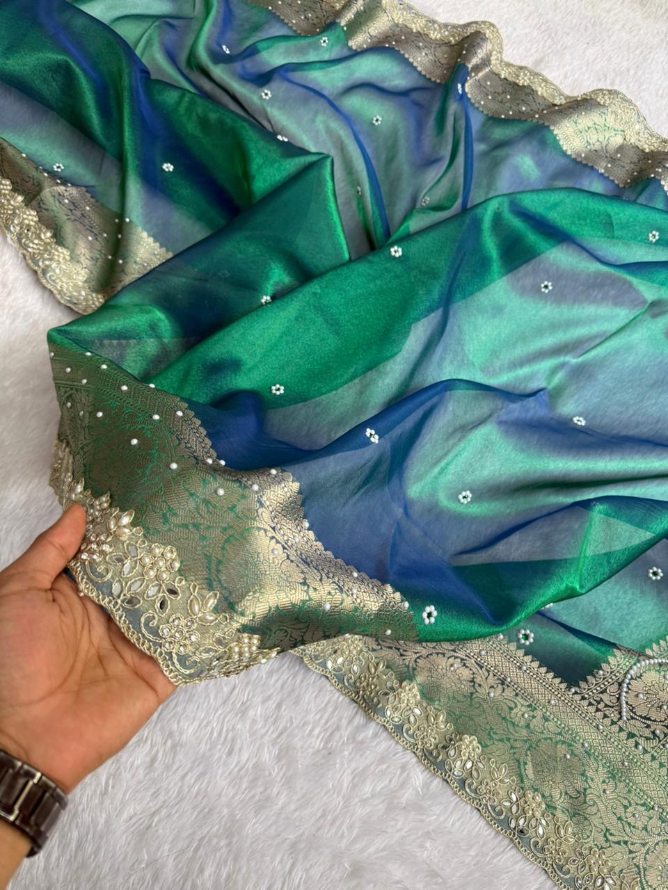 Peacock Blue Maharani Tissue Saree