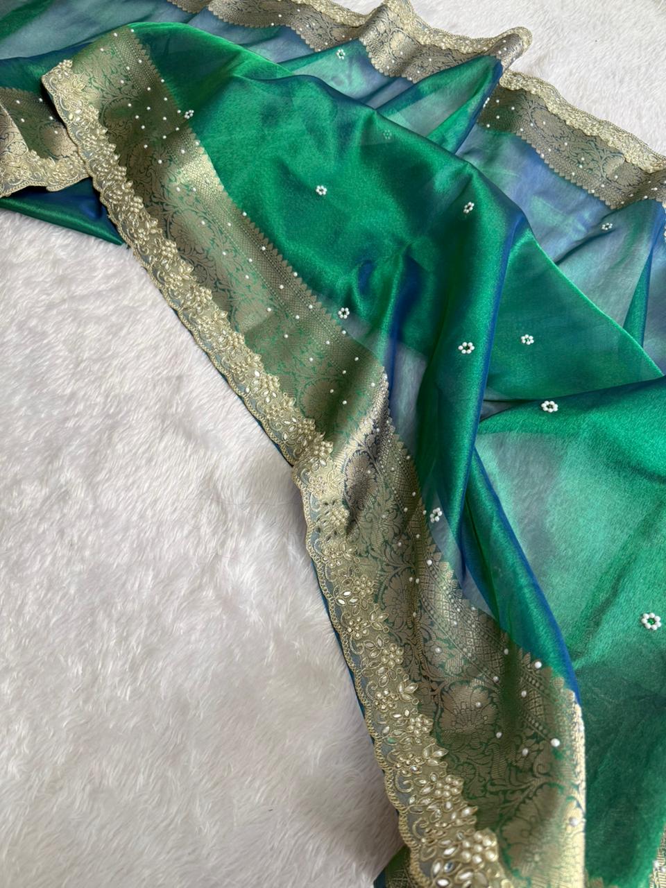 Peacock Blue Maharani Tissue Saree