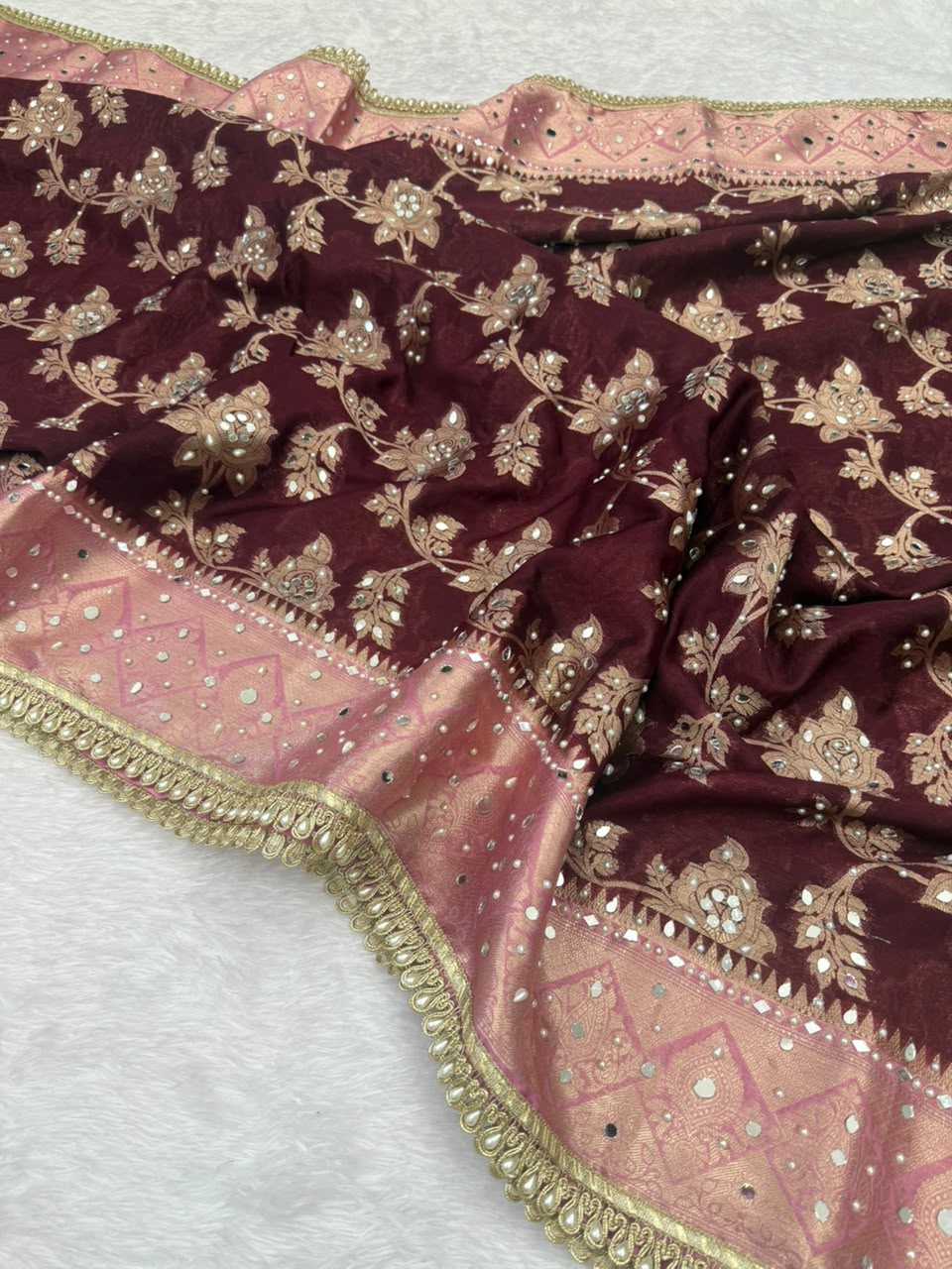 Banarasi Warm Silk Rose Jaal Saree