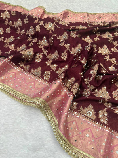 Banarasi Warm Silk Rose Jaal Saree
