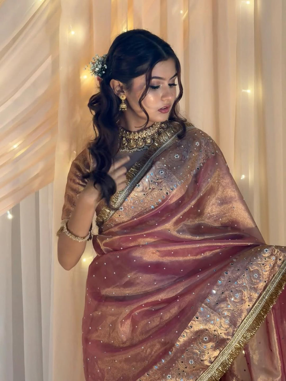Blush Pink Premium Tissue Saree