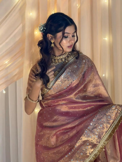 Blush Pink Premium Tissue Saree