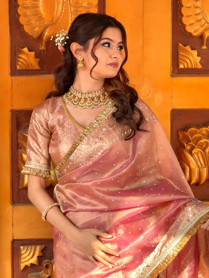 Blush Pink Premium Tissue Saree