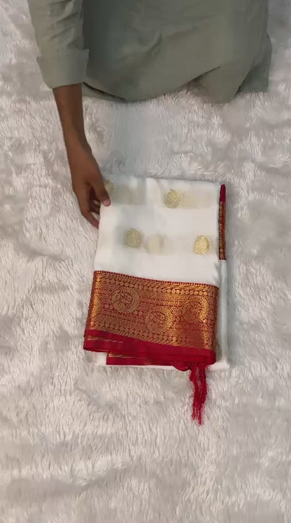 Durga Pooja White Tapeta Saree