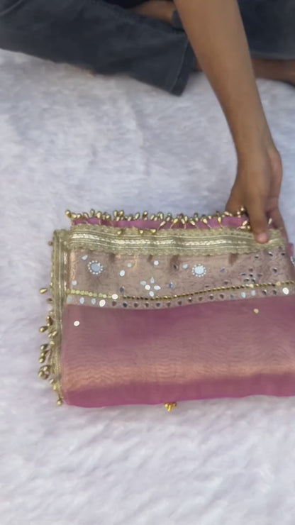 Royal Blush Pink Gungroo Tissue Saree